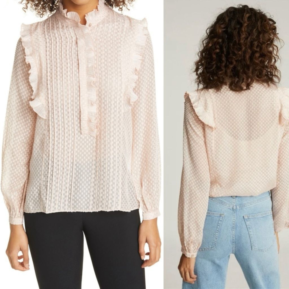 Reiss Taylor Pink Ruffle Blouse - 0